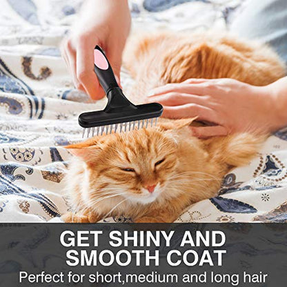 Pet Grooming Rake - Double Row Pins Shedding and Dematting Undercoat Rake Comb for Dogs, Cats, Matted, Short, Long Hair Coats - Safe Grooming & Deshedding Brush - Comb Out Mats & Tangles Easily