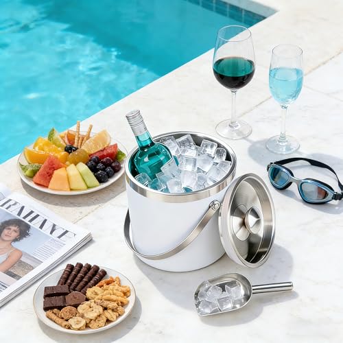 3L Insulated White Ice Bucket for Parties with lid for Cocktail Bar - color: White