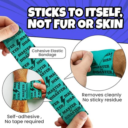 Funny Vet Wrap for Dogs, 2in Self-Adhesive Bandage Tape, 6 Pack Boys | Dog first aid kit supplies; Hot Spot & Wound Wrap; Breathable; Easy Tear; Individually Wrapped; Sticks to Itself, Not Fur - color: King of Chaos (6 Count)