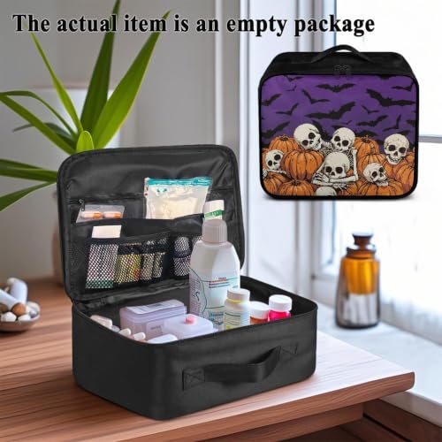 Halloween First Aid Bag Empty Skeleton Pumpkin Travel Medicine Bags for Home Car Hiking Medical Supplies Storage Bag Portable - color: Halloween Skeleton Pumpkin