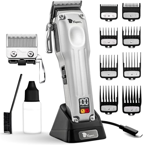 Fagaci Professional Hair Clippers for Men, Cordless Barber Kit, Brushless | Fade and taper blades, swap in one click, Ceramic or DLC blades, cool operation, 3x motor durability, 5x blade sharpness - color: Silver