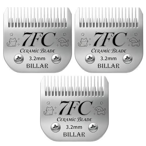 BILLAR® Detachable Pet Dog Grooming Clipper Ceramic Blade Sets,Compatible with Andis Size 7FC Cut Length 1/8"(3.2mm),Compatible with andis/Oster A5/Wahl KM10 Series Clippers（3 Pack） - size: 7FC-3PACK