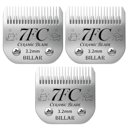 BILLAR® Detachable Pet Dog Grooming Clipper Ceramic Blade Sets,Compatible with Andis Size 7FC Cut Length 1/8"(3.2mm),Compatible with andis/Oster A5/Wahl KM10 Series Clippers（3 Pack） - size: 7FC-3PACK