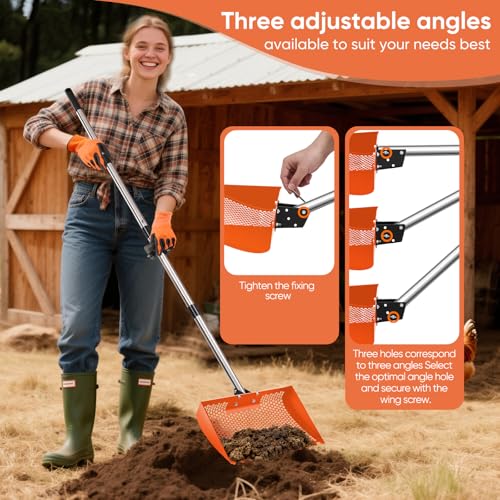 12inch Chicken Poop Scooper & Rake 2-in-1 with Adjustable Handle - color: Orange