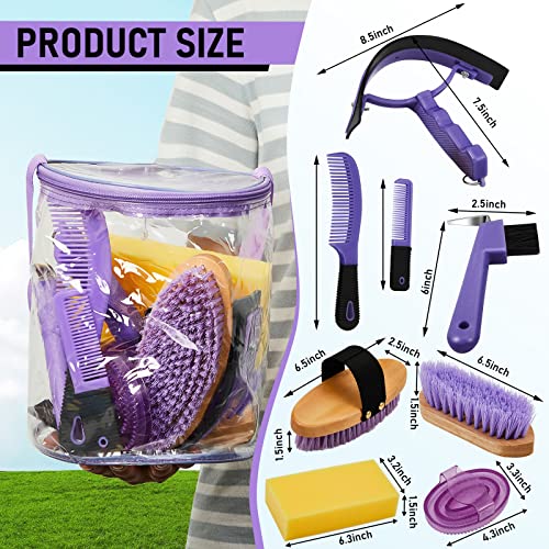 Cunhill 9 Pcs Horse Grooming Kit with Bag Curry Brushes,Cute,Purple - color: Purple, style: Cute