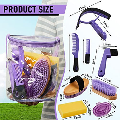 Cunhill 9 Pcs Horse Grooming Kit Tack Room Supplies, Cute, Purple - color: Purple, style: Cute
