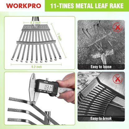WORKPRO Rake, Small Rake for Leaves with 72” Adjustable Long Handle - size: 11 TINE