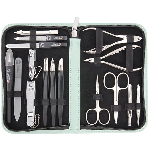 3 Swords Germany - brand quality 16 piece manicure pedicure grooming kit set fashion leather case mint, Made in Germany - color: MINT