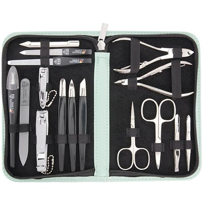 3 Swords Germany - brand quality 16 piece manicure pedicure grooming kit set fashion leather case mint, Made in Germany - color: MINT
