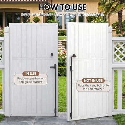 36" Heavy Duty Cane Bolt Drop Rod for Gate, Pack of 2 | Thickened Steel Outdoor Gate Latch, Wind Resistant for Wood, Vinyl, Metal, Iron, Double Fencing - size: 36 inch-2 Pack