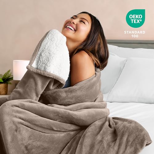 Bare Home Sherpa Fleece Blanket (Twin/Twin XL, Taupe) | Reversible Blanket for Bed, Sofa, and Couch, Warm & Lightweight, Fluffy & Soft - color: 08 - Taupe, size: Twin/Twin XL