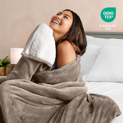 Bare Home Sherpa Fleece Blanket (Throw, Taupe) - color: 08 - Taupe, size: Throw/Travel