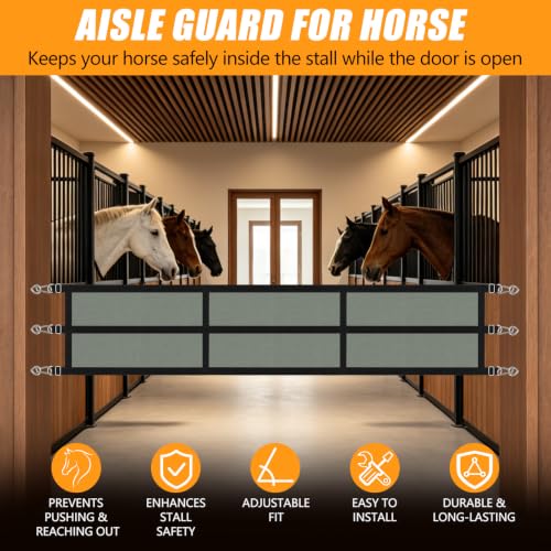 Horse Stall Guard 10ft-12ft Aisle Guard Adjustable Horse Stall Gate - size: 118-144In