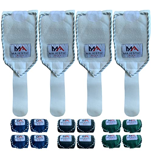Majestic Ally Fleece Polo Leg Wraps with Braided Rope for Horses - Set of 4-10 Foot Long and 5 Inch Wide (White) - color: White