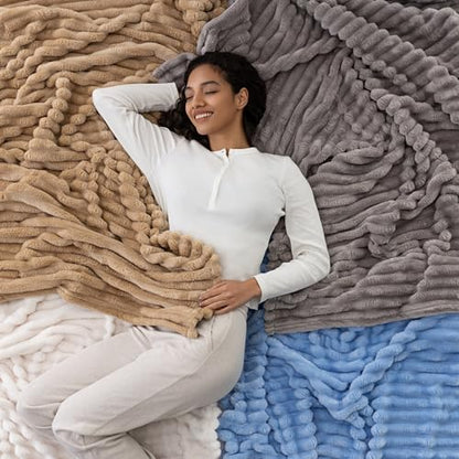Berkshire Ribbed VelvetLoft® Throw – 330gsm Medium Weight Plush, Extra Soft & Warm Plush Throw Blanket for Bedroom, Couch, Travel – Durable & Easy Care(Goose Egg, Throw Size 50" x 60") - color: Goose Egg, size: Throw (50 in x 60 in)