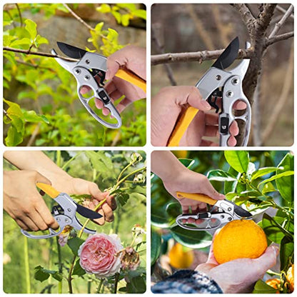 Germany Pruning Shears For Gardening, Arthritis Weak Hand Snips, 4x cutting power trimming, 1-Inch Cut Capacity Garden Clippers, Ergonomic handle, Rust resistant, high strength steel, Sharp - style: 2 pack-yellow