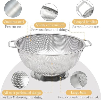 Bellemain Colander for Kitchen – 5 Qt Stainless Steel Strainer with Handle - Pasta Strainer Bowl for Pasta, Spaghetti, Vegetables, Fruit, and Pot Draining - Stainless Steel Colander (Pack of 2) - size: 5 Quart (Pack of 2)