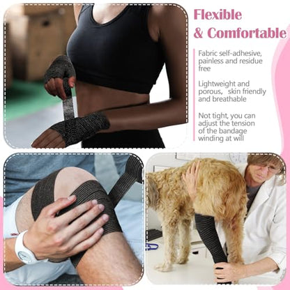 Treela 64 Pack 1" X 5 Yards Self Adhesive Bandage Wrap Black - color: Black, size: 1 Inch X 5 Yard