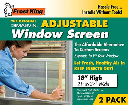 Frost King 2AWS1837 WB Marvin Adjustable Window Screen, 18in High x Fits 21-37in Wide (2 Pack) - style: 18" High x Fits 21-37" Wide (2 Pack)