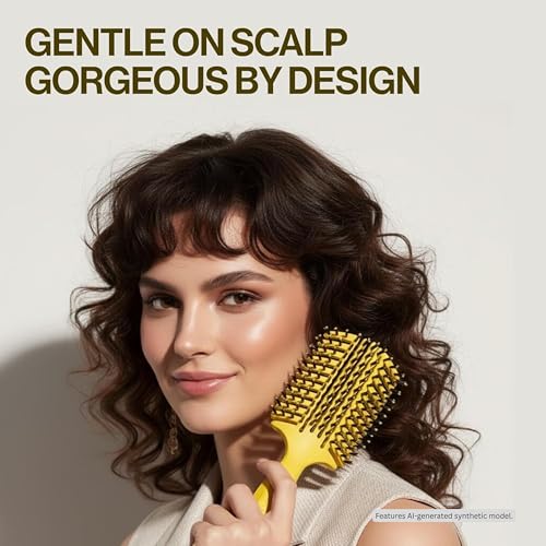 COCCO Aura Vent Boar Brush, Dual-Curved Design for Faster Drying - color: Yellow