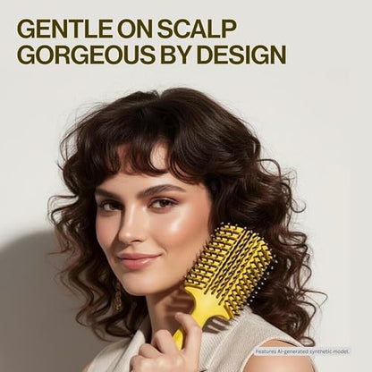 COCCO Aura Vent Boar Brush, Dual-Curved Design for Faster Drying - color: Yellow