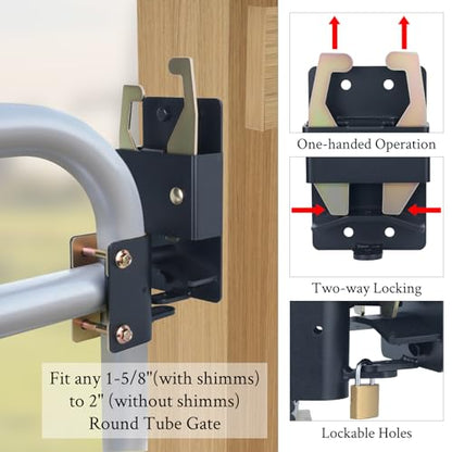 WellMade Heavy Duty 2 Way Farm Gate Latch -2 Pack Lockable Cattle Gate Latch for 1-5/8" to 2" Round Tube Gates, Fits Ranches, Horse Corrals, Pastures (Screws & Instructions Included) - size: 2 Pack