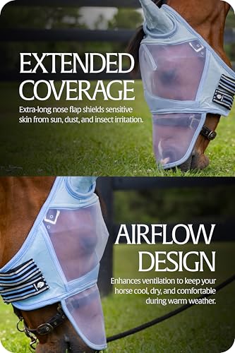 Equinavia Algard Horse Fly Mask with Nose Cover, Soft Mesh Full Face Design - color: Light Blue, size: Warmblood