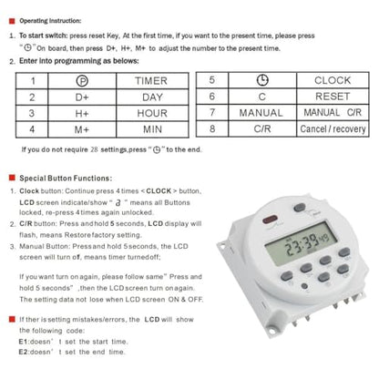 Baomain Time Switch Relay,Digital LCD Programmable Timer,24V DC/AC Input,200-250V 16A Output,28 Programs Daily/Weekly Schedule,CN101A for Lighting and Equipment Control - size: Timer