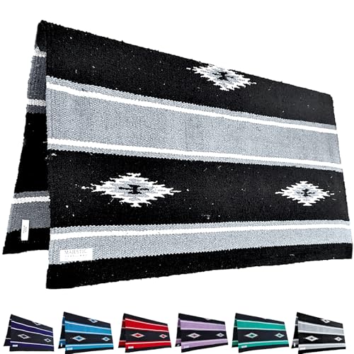 Majestic Ally 36"x34" Navajo Design Acrylic Saddle Blanket for Horses - 2.4 lbs - Gray and Black - color: Gray and Black