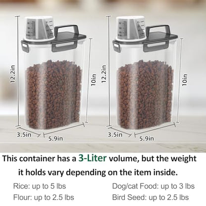 2 Pack 3 Lbs Pet Dog Cat Food Bird Seed Storage Containers for Travel -Grey - color: Grey-3L 2Pack