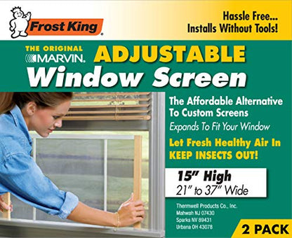 Frost King 2AWS1537 WB Marvin Adjustable Window Screen, 15in High x Fits 21-37in Wide (2 Pack) - style: 15" High x Fits 21-37" Wide (2 Pack)