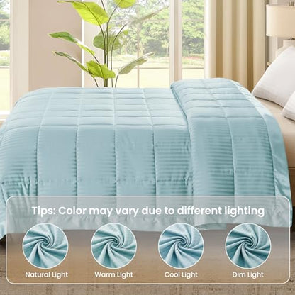 downluxe Queen Size Blanket with Satin Trim, Lightweight Down Alternative Blankets Queen Size for All Season, Machine Washable (Cool Blue, 90x90 Inch) - color: Cool Blue, size: Queen