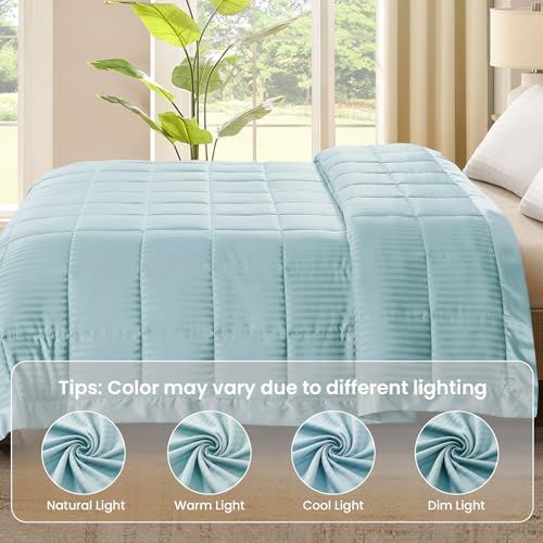 downluxe King Size Blanket with Satin Trim, Lightweight Down Alternative King Blanket for All Season, Machine Washable (Cool Blue, 108 x 90 Inch) - color: Cool Blue, size: King