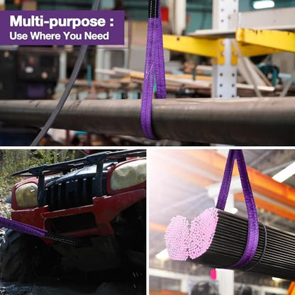 Lift Sling Straps,1" x 4' 2-Ply Heavy Duty Flat Eye Lift Slings 2 Pack | Polyester Lifting Strap Nylon Tree Saver Recovery Strap Web Sling Rigging Moving Tow Hoist Gear Strap 3200 lb 2600 lb 6400 lb - color: Purple, size: 1" x 4' (2 pack)