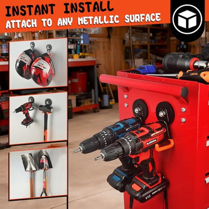 ULIBERMAGNET New Upgraded Heavy Duty Magnetic Garage Hooks,2 Pack Strong Large Magnet Hooks for Power Drill,Garden Tools,Hose,Pegboard,Garage, Workshop,Magnetic Storage Hook for Hanging(Orange) - style: V1 PRO 2.59" Medium L Orange 2PC