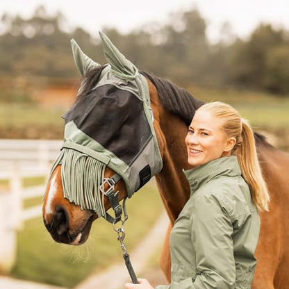 HORZE Fly Mask with Detachable Nose Fringe - Sea Spray - S - color: Sea Spray, size: S