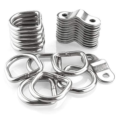 12 Pack Tie Down Rings with Mounting Brackets, Heavy Duty Stainless Steel Lashing Ring D-Ring Anchor Point, 1/4" Surface Mount for Trailer Truck Hauling, Cargo Load, RV Pickup Camper and Boat