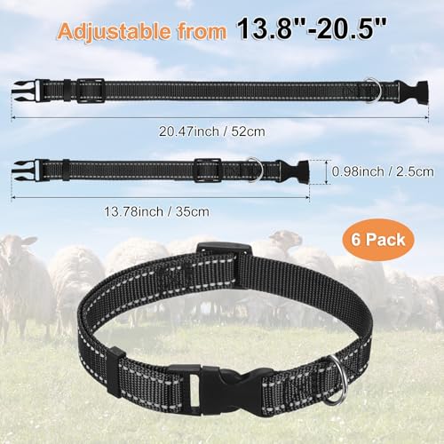 Generic 6-Pack Reflective Goat Collars with Bells, 13.8"-20.5" Polyester Adjustable Pet Collar with Anti-Lost Grazing Copper Bell for Small Farm Animal/Sheep/Cow/Goat [Black]
