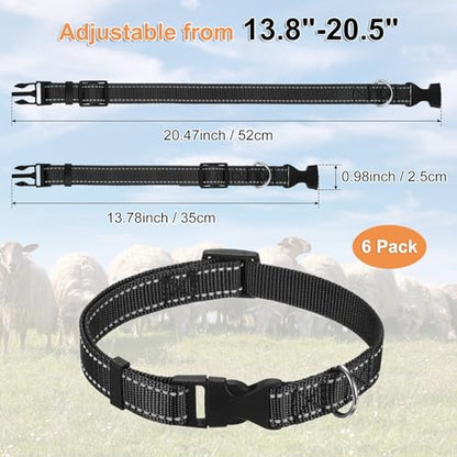 M METERXITY 6-Pack Reflective Goat Collars with Bells, 13.8"-20.5" Polyester Adjustable Pet Collar with Anti-Lost Grazing Copper Bell for Small Farm Animal/Sheep/Cow/Goat [Black] - color: Black