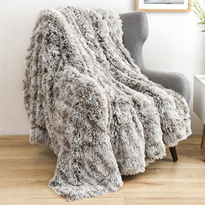 GONAAP Fuzzy Faux Fur Throw Blanket for Couch, Frosty Grey, 50"x60" - color: Frosty Grey, size: Throw(50"x60")