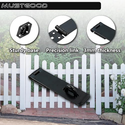 Heavy Duty Gate Lock, 7-3/4" Extra Thick Steel, Padlock Clasp, hasp Latch, shed Door Latch, Black