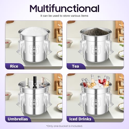 6L Stainless Steel Airtight Canister Rice Cereal Grain Canisters Container Food Oil Sugar Milk Storage Bucket w/Handles+Lid Cylinder Jar for Household Kitchen Bar Restaurants Silver (6L) - color: 6L