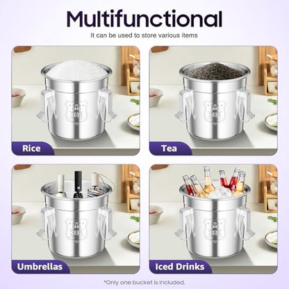 6L Stainless Steel Airtight Canister Rice Cereal Grain Canisters Container Food Oil Sugar Milk Storage Bucket w/Handles+Lid Cylinder Jar for Household Kitchen Bar Restaurants Silver (6L) - color: 6L