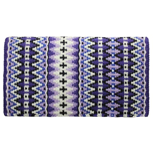Tahoe Tack Reya Western Show Saddle Blanket – Handwoven 100% New Zealand Wool, Oversized 34" x 38", Heavyweight 5+ lbs, Vibrant Design, Ideal for Layering at Shows, Parades & Rodeos - color: Purple/Light Purple/Black/Silver/White