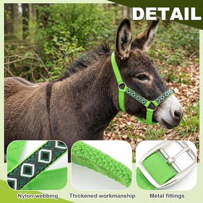 1 Set Mini Donkey Halter with Lead Rope Adjust, Bright Green - color: Bright Green