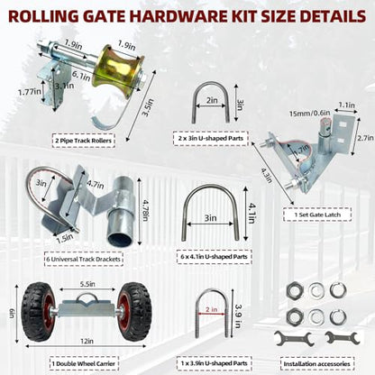Rolling Gate Hardware Kit for Farm, Fence Gates, Rolling Gates- Includes 6" Double Wheel Carrier, 6 Universal Track Drackets, 2 Pipe Track Rollers, 1 Set Gate Latch, 2 Sets of Wrenches - color: Red-2