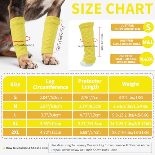 ROZKITCH 4 PCS Dog Arm Sleeves for Licking Scratching Elbow Front Legs - color: Yellow, size: S-Leg Girth: 2.04in