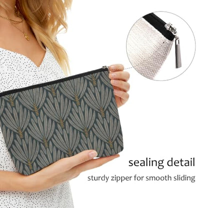 Blue Leaves Stylized Leaf Makeup Bag Gray Gold Cosmetic Bag - color: Multicolor 1610