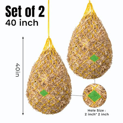Slow Feed Hay Nets for Horses, 2 Pack,40 Inch,2 Inch Holes,Yellow - color: Yellow