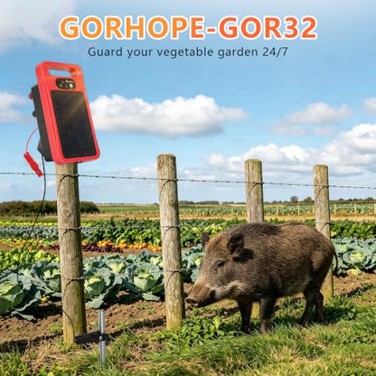 0.32J Solar Electric Fence Charger with Panel for Livestock, 20-Mile Red - color: Red